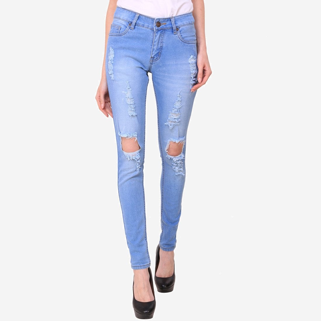 Women's Skinny Fit Distress Blue Streachable Jeans