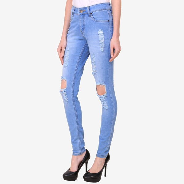 Women's Skinny Fit Distress Blue Streachable Jeans