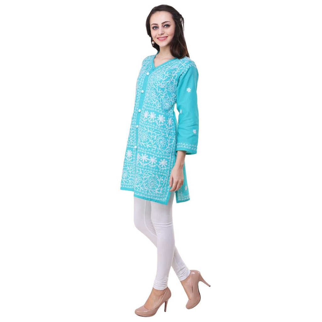 White Mirror Work Chikan Kurti For Women at Rs.650/Piece in lucknow offer  by Lucknow Chikan Factory