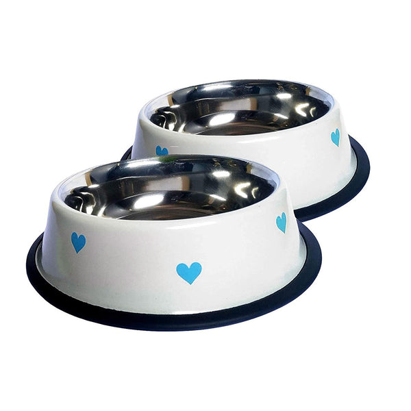 Medium Size 700ml Anti-Skid Stainless Steel Dogs Feeding Bowl Colored Printed with Black Ring