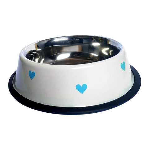 Medium Size 700ml Anti-Skid Stainless Steel Dogs Feeding Bowl Colored Printed with Black Ring