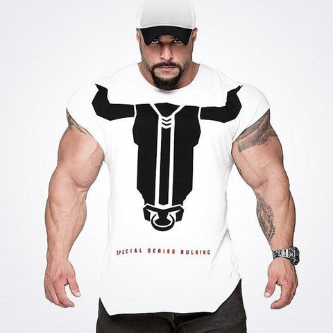 Men Gyms Fitness Bodybuilding Slim T-shirt Man Casual Fashion OX Printed T shirts Male Workout Cotton Tee Tops Crossfit Clothing