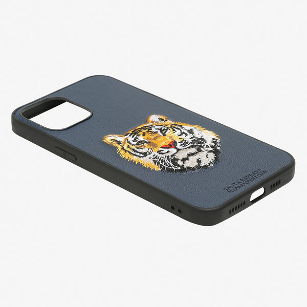 Tiger Leather Back Case Cover for Apple iPhone - Blue
