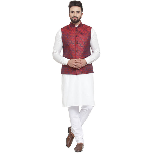 Treemoda New Designer Men Maroon Brocade Nehru Jacket For Men