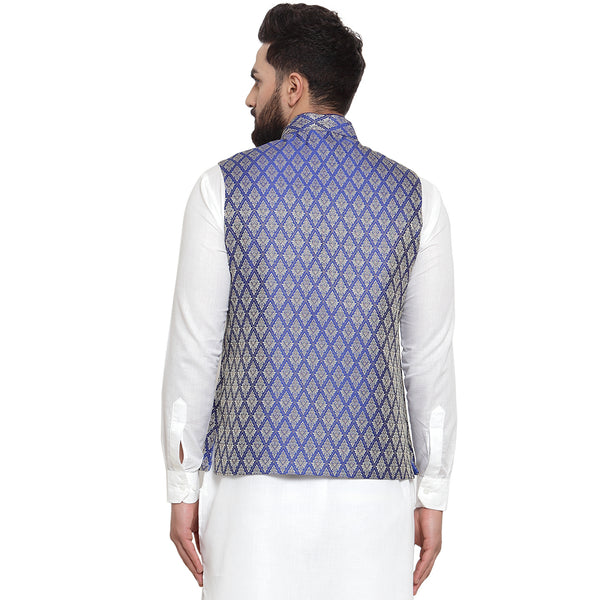 Treemoda New Designer Men Blue Brocade Nehru Jacket For Men