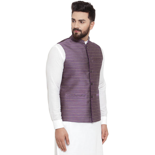 New Designer Men Violet Brocade Nehru Jacket By Treemoda