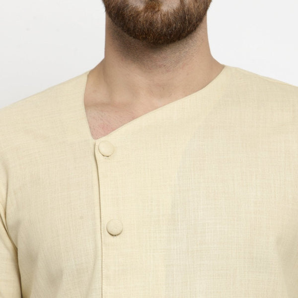 Designer Beige Linen Kurta With Chudidar Pajama For Men By Treemoda