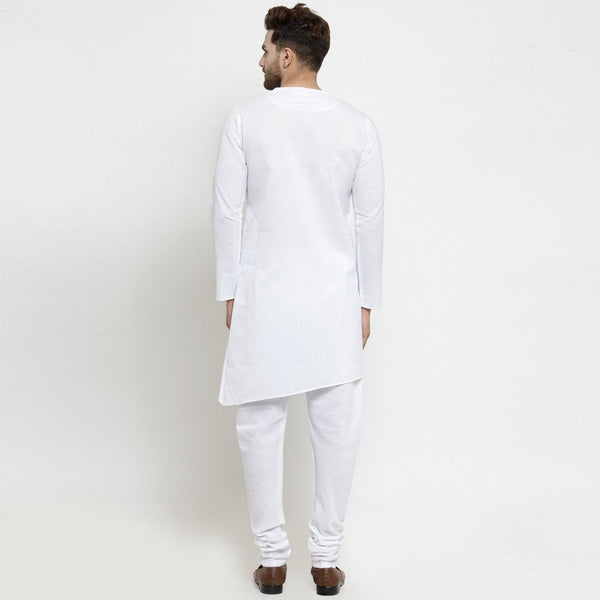 Designer White Linen Kurta With Chudidar Pajama For Men By Treemoda