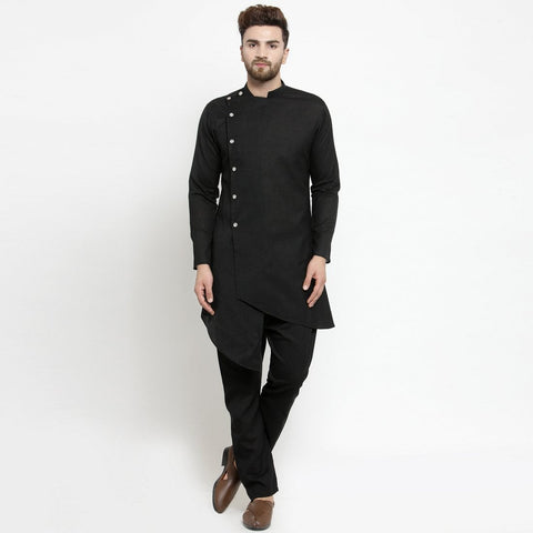 Black linen kurta pajama for men