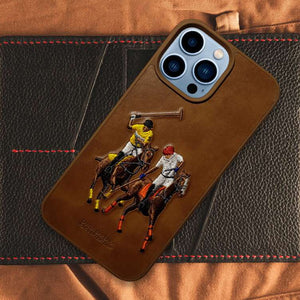 APPLE iPhone 14 Pro, Santa Barbara Black Polo Jockey Series Leather Back  Case Compatible with iPhone