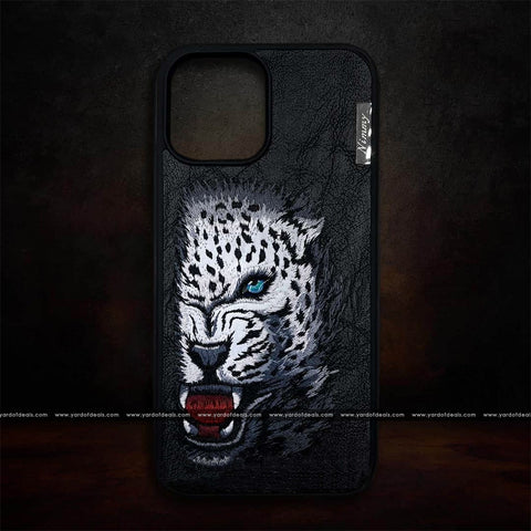 Nimmy 3D Embroided Silver Leopard Back Case Cover for Apple iPhone -Black