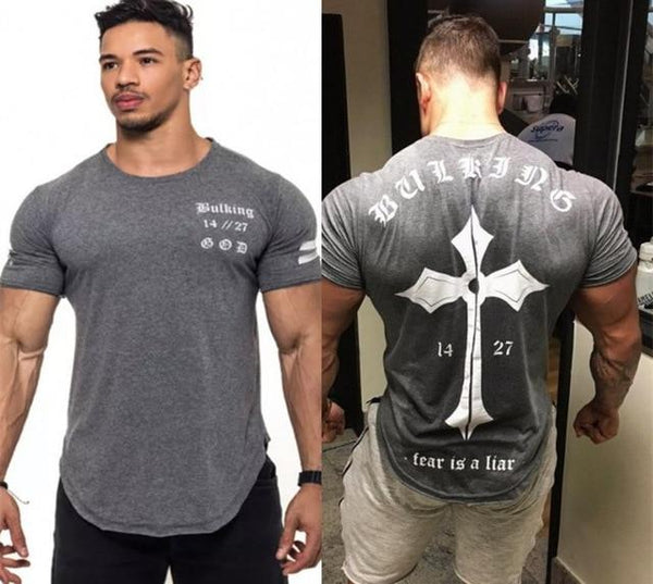 Men Short Sleeve Cotton Fashion Casual Printed Gyms T-shirts