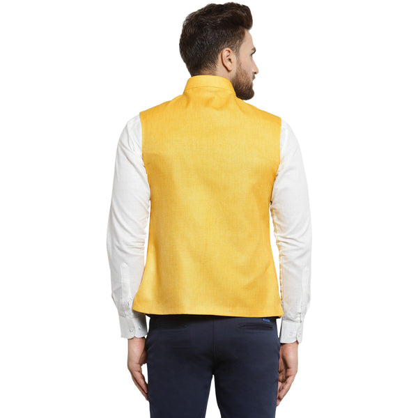 Treemoda Bright Yellow Nehru jacket For Men Stylish Latest Design Suitable for Ethnic Wear/Wedding Wear/ Formal Wear/Casual Wear