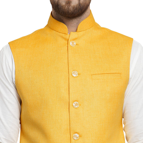 Treemoda Bright Yellow Nehru jacket For Men Stylish Latest Design Suitable for Ethnic Wear/Wedding Wear/ Formal Wear/Casual Wear