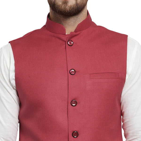 Treemoda Cherry Red Nehru jacket For Men Stylish Latest Design Suitable for Ethnic Wear/Wedding Wear/ Formal Wear/Casual Wear