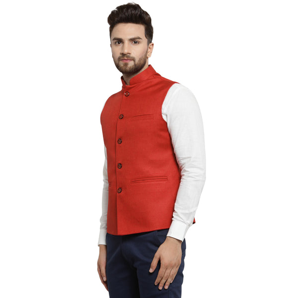 Treemoda Crimson Red Nehru Jacket For Men Stylish Latest Design Suitable for Ethnic Wear/Wedding Wear/ Formal Wear/Casual Wear