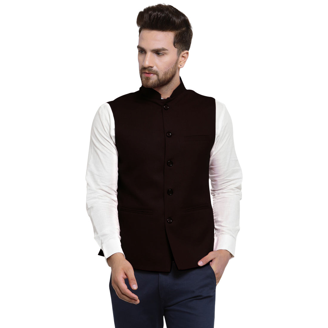 Treemoda Dark Brown Nehru jacket For Men Stylish Latest Design Suitable for Ethnic Wear/Wedding Wear/ Formal Wear/Casual Wear