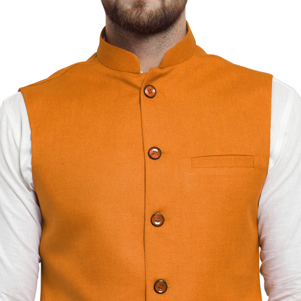 Treemoda Ginger Orange Nehru jacket For Men Stylish Latest Design Suitable for Ethnic Wear/Wedding Wear/ Formal Wear/Casual Wear