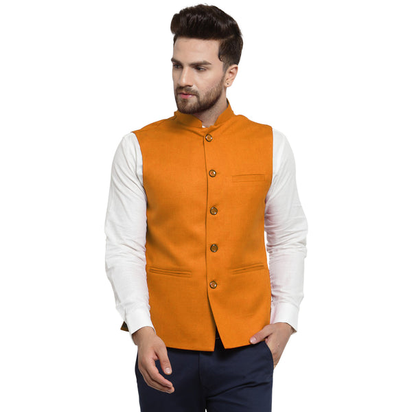 Treemoda Ginger Orange Nehru jacket For Men Stylish Latest Design Suitable for Ethnic Wear/Wedding Wear/ Formal Wear/Casual Wear