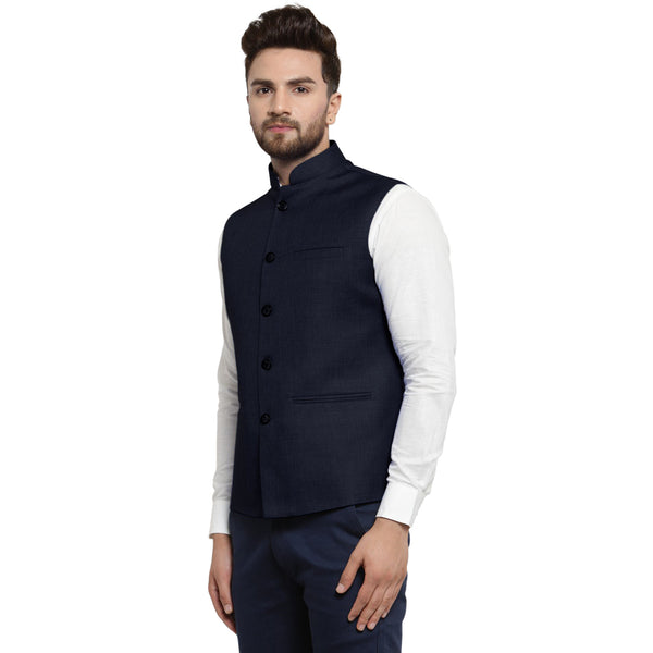 Treemoda Ink Blue Nehru jacket For Men Stylish Latest Design Suitable for Ethnic Wear/Wedding Wear/ Formal Wear/Casual Wear