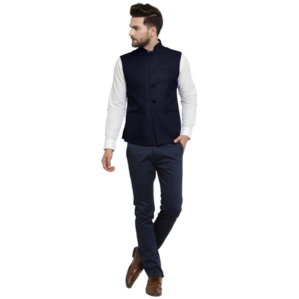 Treemoda Ink Blue Nehru jacket For Men Stylish Latest Design Suitable for Ethnic Wear/Wedding Wear/ Formal Wear/Casual Wear