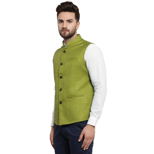 Treemoda Mehendi Green Nehru jacket For Men Stylish Latest Design Suitable for Ethnic Wear/Wedding Wear/ Formal Wear/Casual Wear