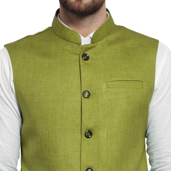 Treemoda Mehendi Green Nehru jacket For Men Stylish Latest Design Suitable for Ethnic Wear/Wedding Wear/ Formal Wear/Casual Wear