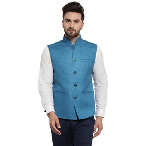 Treemoda Turquoise Blue Nehru jacket For Men Stylish Latest Design Suitable for Ethnic Wear/Wedding Wear/ Formal Wear/Casual Wear