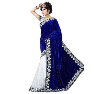 white color embroidered saree for women