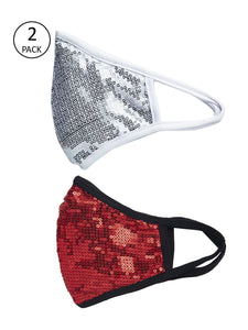 Blue and Red With Sparkling Glitter Sequin Women Fashion Reusable Face Mask (Pack of 2)