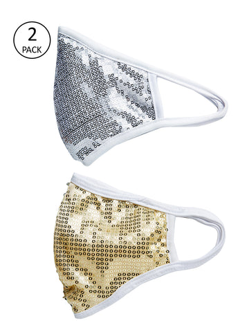 Silver and Gold With Sparkling Glitter Sequin Women Fashion Reusable Face Mask (Pack of 2)