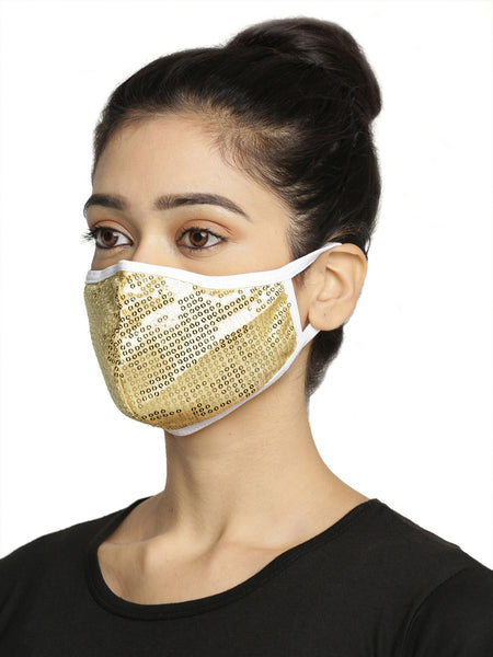 Red and Gold With Sparkling Glitter Sequin Women Fashion Reusable Face Mask (Pack of 2)