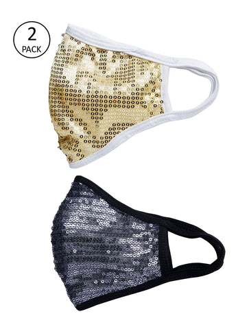 Golden and Black With Sparkling Glitter Sequin Women Fashion Reusable Face Mask (Pack of 2)