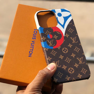 LV Leather Case for iPhone - Brown and Blue
