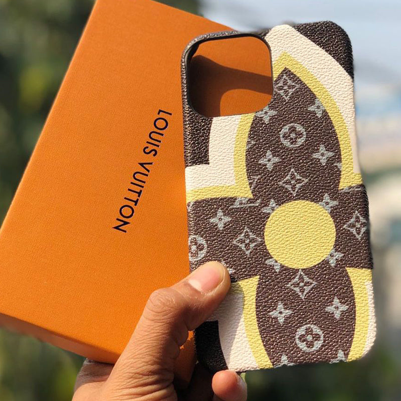 LV Leather Case for iPhone - Brown & Yellow
