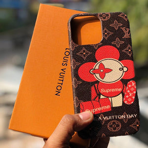 LV Supreme Leather Case for iPhone - Black and Red  A Vuitton Day (GET FREE KN95 MASK ON YOUR PURCHASE)