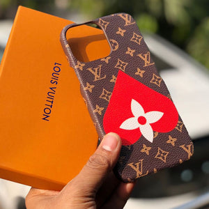 LV Leather Case for iPhone -Brown and Red Heart