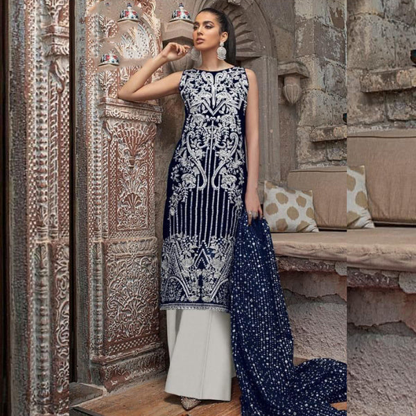 Pakstani Semi-Stitched Suit With White Plazzo and Net Dupatta for Party Wear