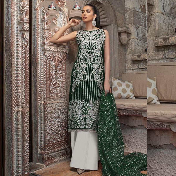 Pakstani Semi-Stitched Suit With White Plazzo and Net Dupatta for Party Wear