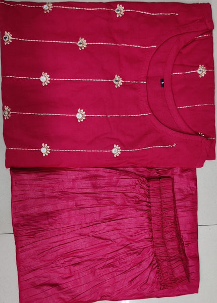 Heavy Fancy Cotton Plazzo Suit With Embroidery Work & Mirror Work For Party Wear.