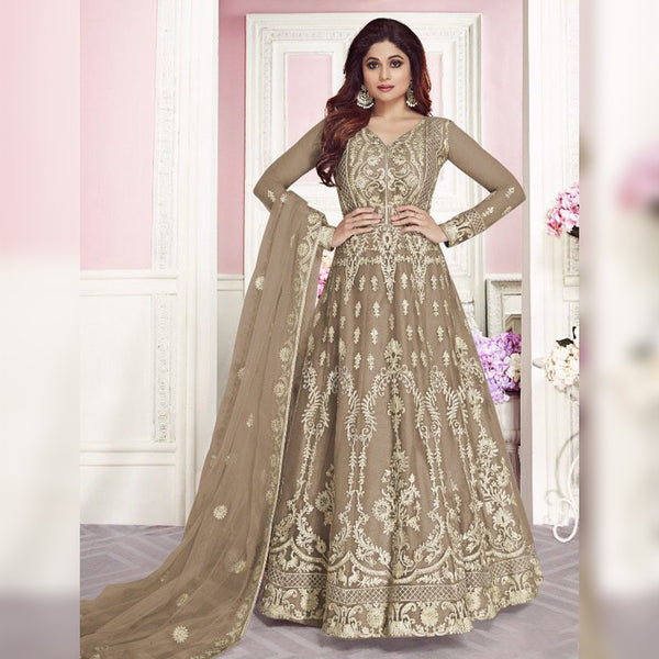 Semi-Stitched Gown With Silver Embroidery and Net Dupatta for Party Wear