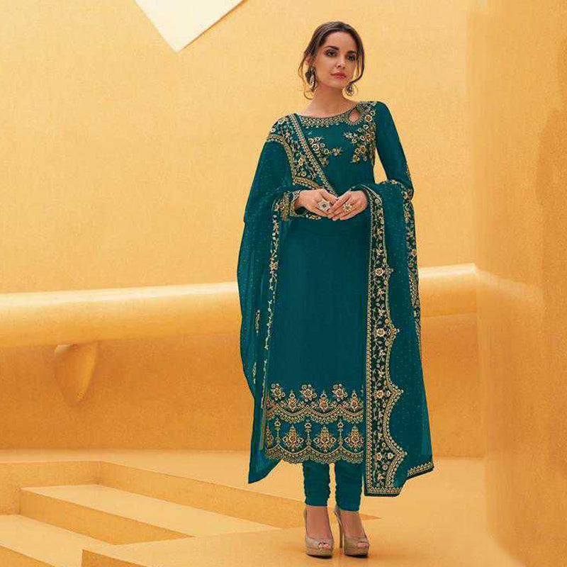 Semi-Stitched Party Wear Churidar Suit With Heavy Georgette Dupatta Fo –  Yard of Deals