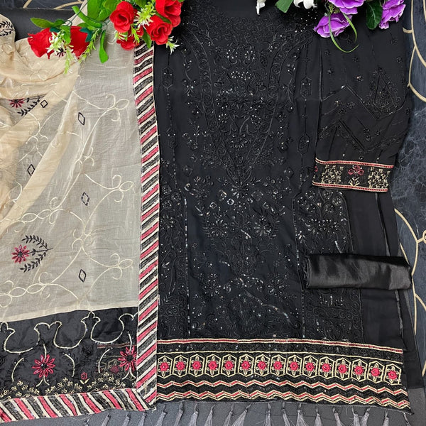 {Semi Stitched} Heavy Georgette With Embroidery Work With Hand Made Stone Work Suit.
