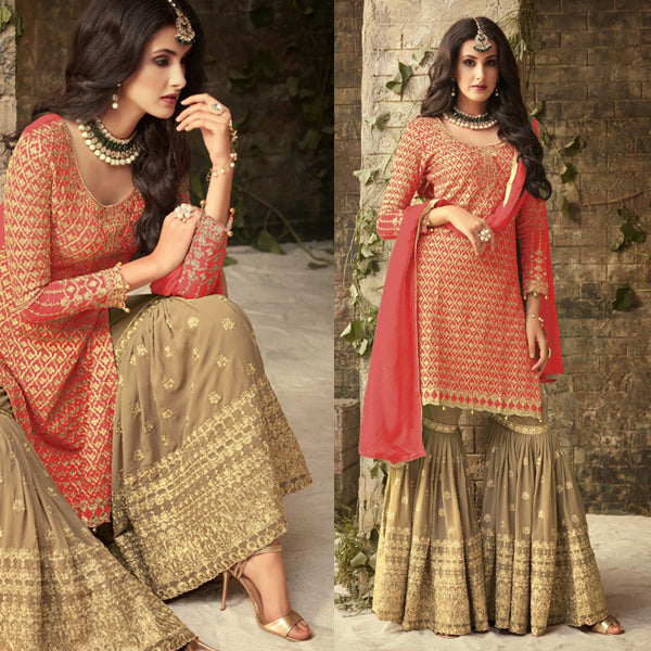 {Full Stitched} New Fancy Embroidery Work Suit - Pent {Garara}  With Fancy Dupatta.