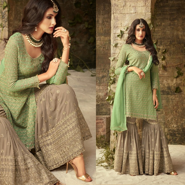 {Full Stitched} New Fancy Embroidery Work Suit - Pent {Garara}  With Fancy Dupatta.