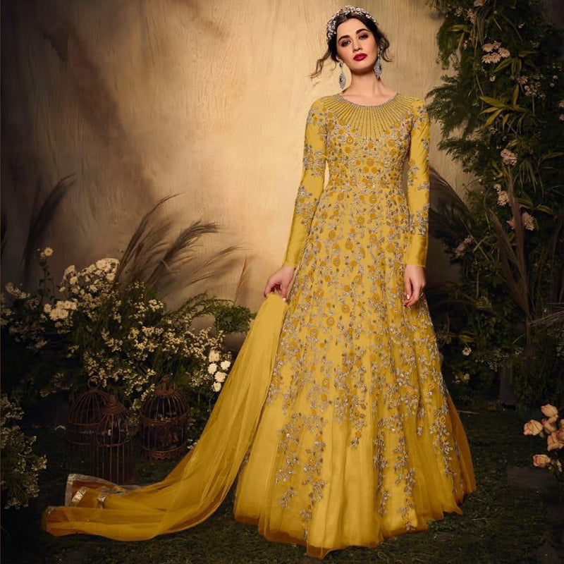 Beautiful Heavy Net Gown with Embroidery work, Jari ,sequence and ston Yard of Deals Beautiful Heavy Net Gown with Embroidery work, Jari ,sequence and ston Yard of Deals