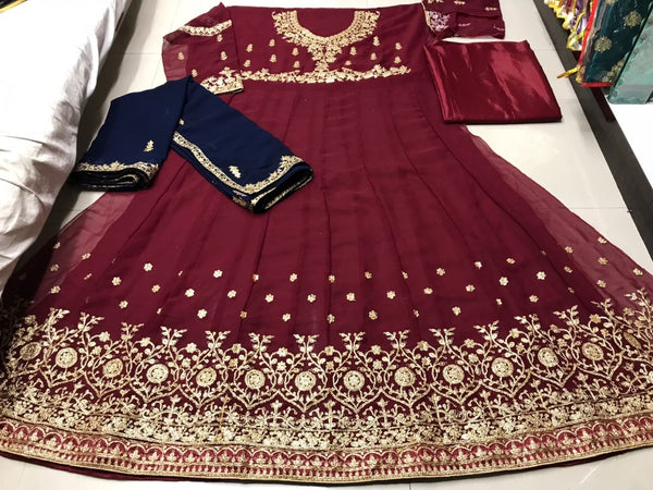 Semi-Stitched Heavy Georgette Suit With Embrodery and Diamond Stone Work