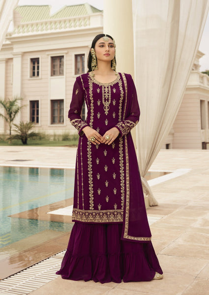{SEMI STITCHED} BEAUTIFULL HEAVY GEORGETTE WITH HEAVY SEQUENCE WORK SUIT WITH GARARA..