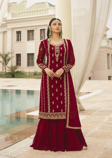 {SEMI STITCHED} BEAUTIFULL HEAVY GEORGETTE WITH HEAVY SEQUENCE WORK SUIT WITH GARARA..