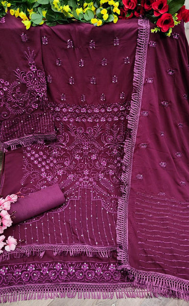 {Semi Stitched} Beautifull Georgette With Embroidery Work & Diamond Work Suit.